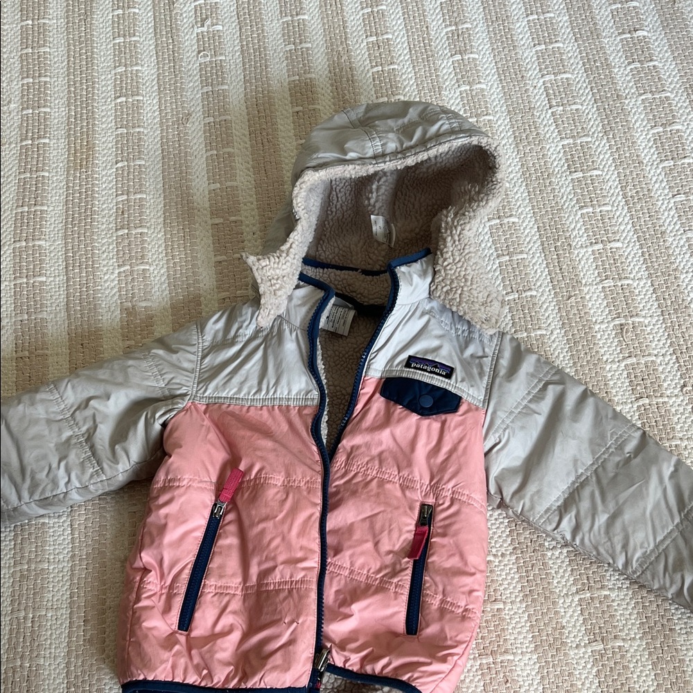 Patagonia Kids Puffer Jacket in Pink and Gray